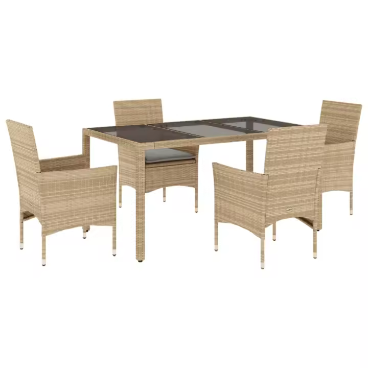vidaXL Set comedor jardín 5 pzas cojines ratán sintético vidrio beige - 1