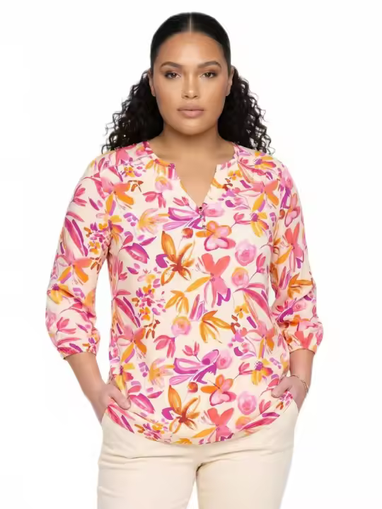 Túnica floral larga y suelta con mangas 3/4 - AFIBEL - 1