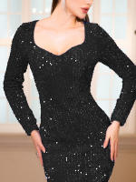Vestido De Noche Para Mujer Largo Con Mangas De Sequinias Azul Elegante Vestido De Fiesta Prom Invierno 2024 Corte De Corte Court Traje De Baño De Verano - details 9