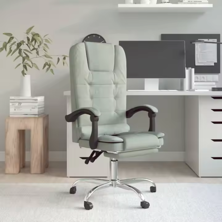 vidaXL Silla de oficina reclinable con masaje terciopelo gris claro - 1