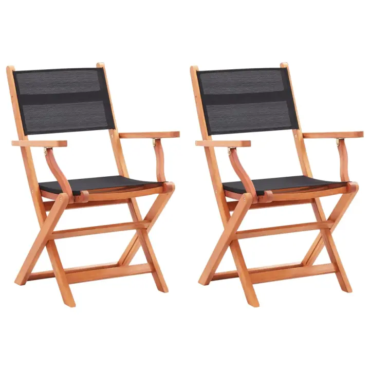 vidaXL Sillas plegables jardín 2 uds madera eucalipto textilene negro - 1