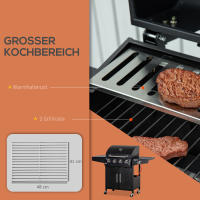 Barbacoa de gas con 3 quemadores, 3 kW Cadda one, Carro de barbacoa Móvil, Red de Parrilla, Mesa lateral, 132,4 cm x 55 cm x 109 cm - details 4
