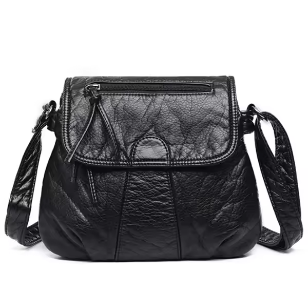 Bolso Bandolera Pequeño Para Mujer En Cuero PU Lavado Suave Negro Bolso De Hombro Cruzado Estilo Moda Con Bolsillo Interior - 1