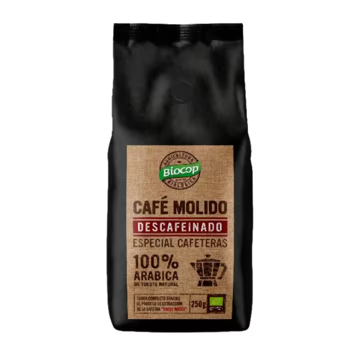 Café molido natural 100% arábica DESCAFEINADO  Irresistible  De aroma suave con toque intenso  Vegana  Biocop - 1