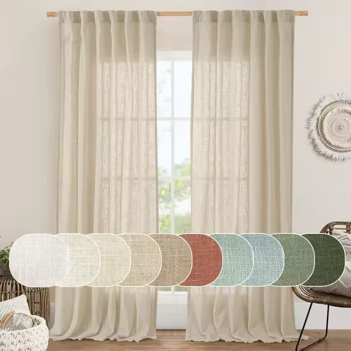 72 inch Length Cream Linen Curtains for Living Room 2 Panels, Linen Textured Light Filtering Semi Sheer Back Tab and Rod Pocket Window Curtain Panels for Bedroom/Farmhouse, 52 x 72 Inch - 1