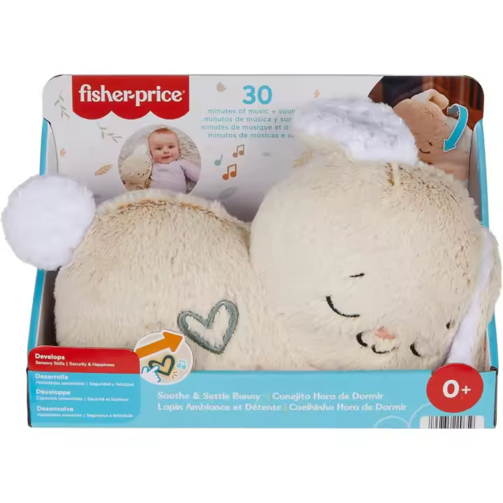 Fisher-Price Conejito Hora de Dormir, Peluche para bebés que ayuda a relajar y calmar al bebé con sus movimientos rítmicos, luces y música, juguete regalo para recién nacidos (Mattel HXG97) - 1