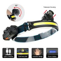 Linterna Frontal LED COB Con Inducción Recargable USB Y Zoom Batería Integrada Multifuncional 6 Modos Torcha Frontal Impermeable Para Camping Y Actividades Al Aire Libre - details 4