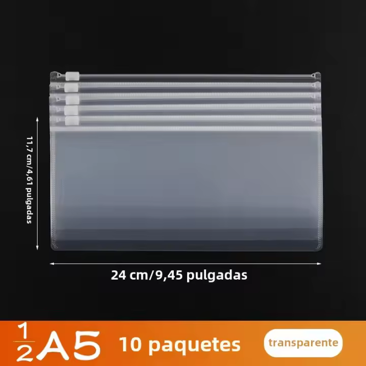 Bolsa De Malla Para Exámenes 10PCS A4 A5 A6 Capacidad Grande Transparente Documentos Estudiantes Oficina Simple Bolsa Cremallera - 1