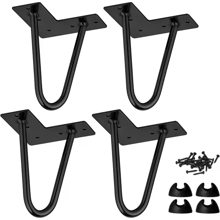Patas de Mesa de horquilla de 20 cm (8 pulgadas), La Vane, 4 piezas, patitas de metal para muebles de mediados de Siglo, with protectores de suelo y tornillos. - 1