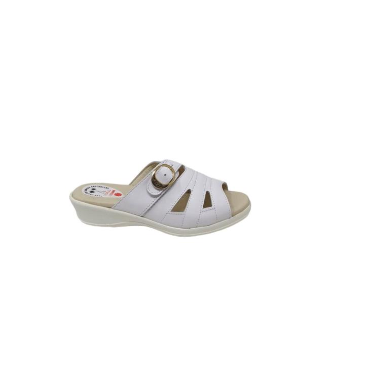 ZUECO ANATOMICO D'CHUS 601 BLANCO.Zuecos Anatómicos para mujer fabricados en piel ajustable con hebilla, con forro y plantilla de piel