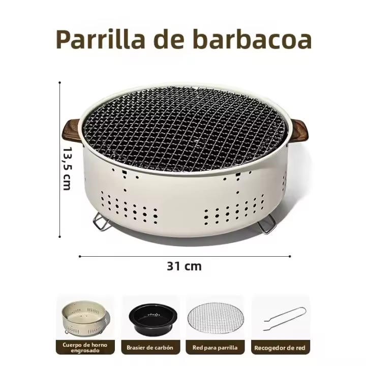 Parrilla De Carbón Portátil Sin Humo Para Barbacoa Pequeña Mesa Redonda Antideslizante Anticorrosión Para Camping Picnic Jardín - 1