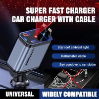 Cargador de coche retráctil de 120 W con Starlight, adaptador USB-C 4 en 1 de carga rápida con 2 cables retráctiles y 2 puertos USB, compatible con iPhone 16/15/14/13/12/11 y todos los teléfonos Android. - details 3