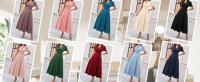 Vestido Elegante De Fiesta Para Mujer Cintura Alta A-Line De Color Sólido Con Manga Corta Estilo Francés Vestido De Cintura Cinchada Temperamento - details 49