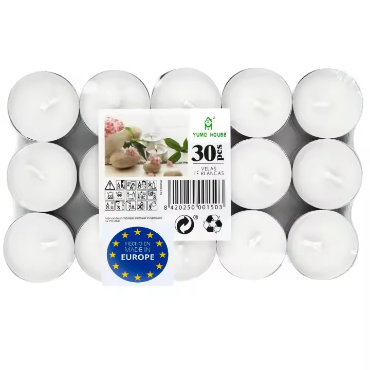Yumo House Velas De Té Blancas, Sin Perfume, Vela Decoración Hogar, Fabricado en Europa, Paquete De 30/50/100/200/500 Unidades, Duración De 4,5 Horas aprox. Tea Lights Candle - 1