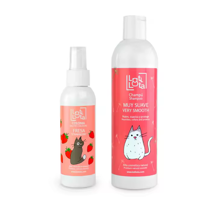 PACK CUIDADO BAÑO LOTI LOTA , para gato ,colonia fresa + champú muy suave - 1