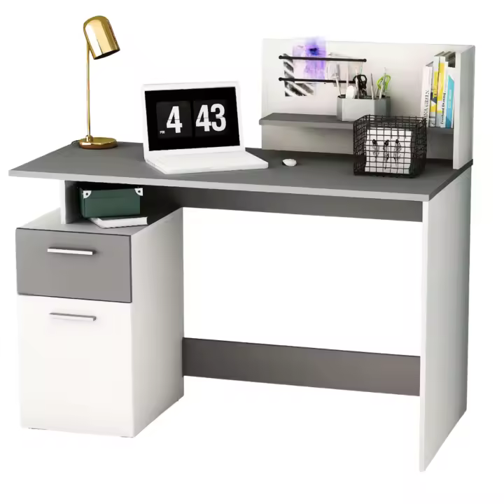 Miroytengo Escritorio Platón Multimedia Color Blanco y Gris Oscuro 122 cm - 1