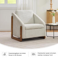 Silla, Silla decorative para Salón, Silla de Ocio, Modern Silla, with Reposabrazos de Madera, with paño, canvas de chenilla beige, 73,5*73,5*73,5 cm, 1 Juego - details 0