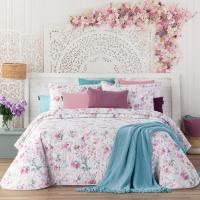 Manterol - Colcha bouti reversible estampado floral y ornamental con fundas de cojín. Cubrecama ideal para primavera, verano y entretiempo. Colcha fina, extra suave y ligera. - details 1