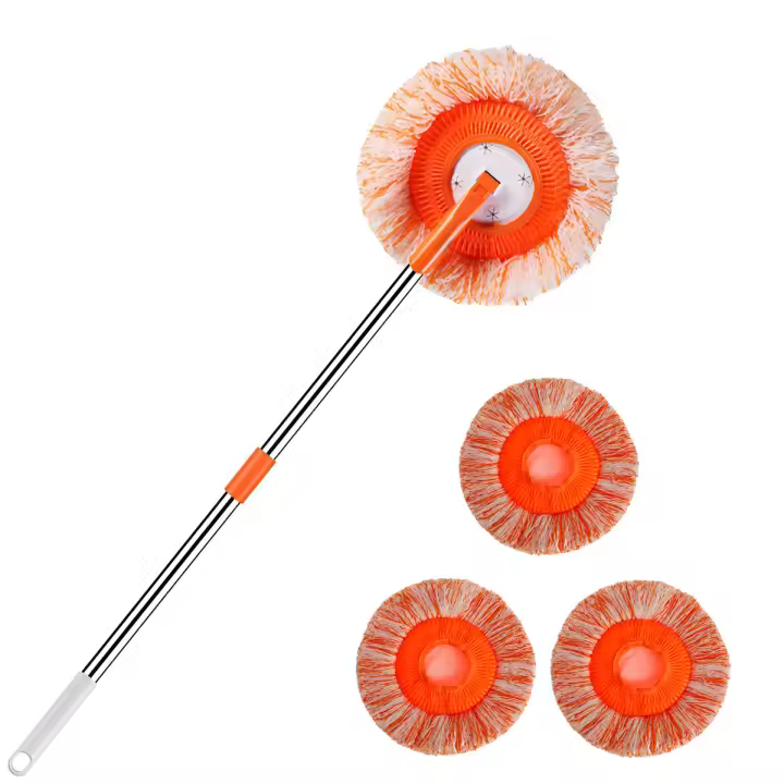 Juego De Mopas Rotativas 360° Con 4 Cabezas Intercambiables Microfibra Para Limpieza De Pisos Paredes Y Ventanas Herramientas De Limpieza Para El Hogar - 1