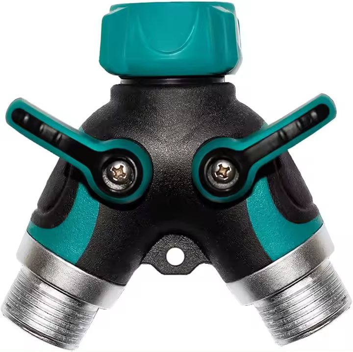 2 Way Hose Splitter for Faucet 3/4 Inch Connector with Separate Switch Dispenser 2 Way Water Regulator Shut Off Valve 2 Way Garden Hose Splitter Green - 1