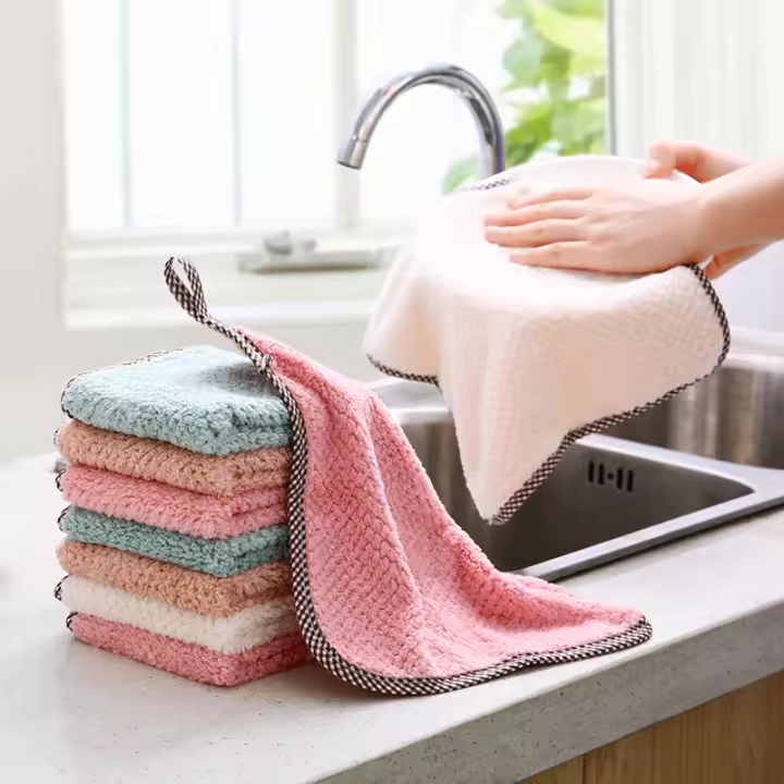 Juego De 4 Toallas De Mano De Terciopelo Coral Para Cocina 25*25cm Absorbentes Y No Desprendiéndose Toallas De Lavado De Platos De Microfibra Sólidas - 1