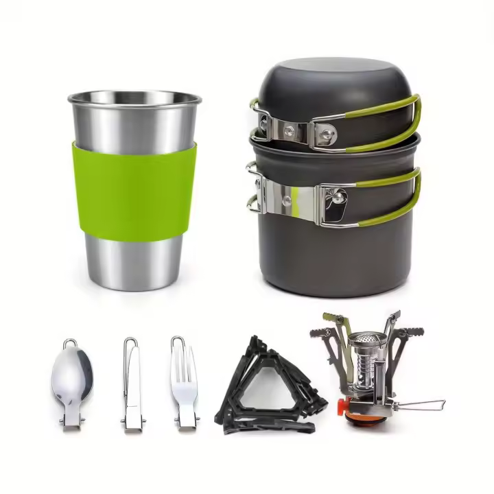 Juego de Utensilios de Cocina para Acampar: Soporte de Trípode de Acero Inoxidable Estufa Taza Kit de Tenedor y Cuchara Ideal para Mochileros Senderismo y Picnics BOPORO - 1