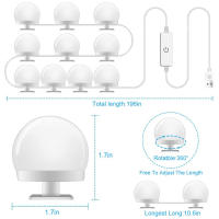 Luz De Espejo De Maquillaje LED Para Mesa De Vestir Iluminación USB 12V Dimmer Panel De Pared Para Baño Regalo Para Mujeres - details 4