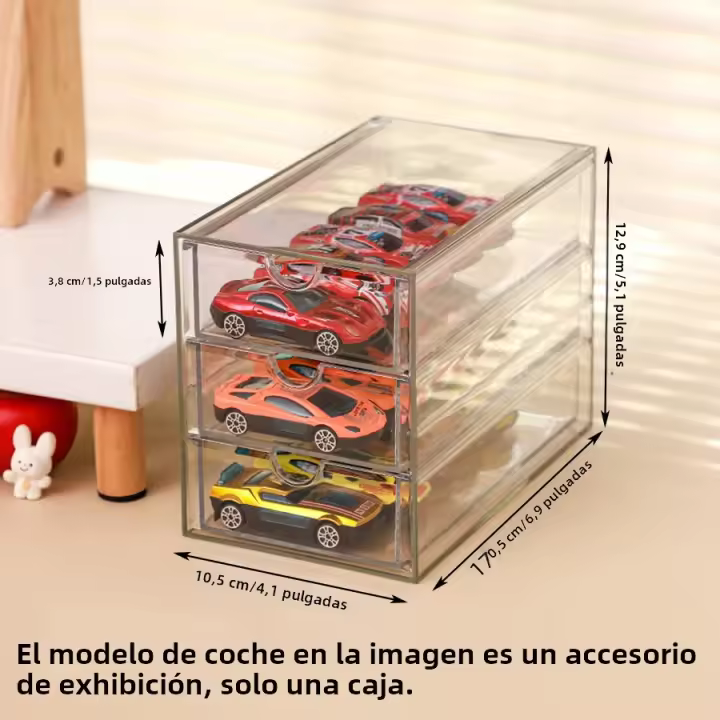 Caja De Almacenamiento De Coches De Colección 1:64 Con Cajones Transparentes De Acrílico Y Aluminio Para Mesa Superior Organizador De Juguetes Para Garage - 1