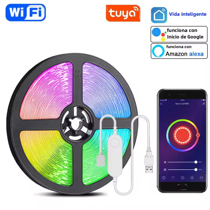 Tiras LED Inteligentes WiFi RGB Controladas Por App Tuya Smart Life Compatible Con Alexa Y Google Home Para Decoración De Fiestas Y Habitaciones - 1
