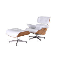 EU Stock TY308 Classic Recliner Sofa Ash Armchair With White Cowhide Polished Big Head Foot Swivel Deck Chair Furniture Ergonomic Design Office Lunch Break Chair Living Room Comfort Lounge Chair Genuine Top Layer Cowhide Aluminum Alloy Big Head Feet - details 0