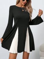 Vestido De Mujer Largo Con Manga Para Primavera Y Verano Estilo Casual Patchwork A-Line Negro Cuello Redondo Vestidos De Verano Mujer - details 0