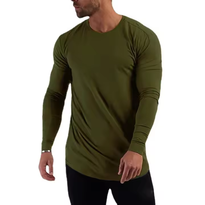 Camiseta Deportiva De Manga Larga Para Hombre Moda Otoño Algodón Ajustada Fitness Ropa De Gimnasio Camisetas De Correr Tops Transpirables Y Ligeros Para Primavera Y Otoño - 1