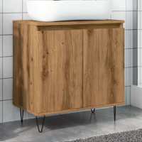 vidaXL Armario de baño madera de ingeniería envejecida 58x33x60 cm en color Madera antigua/Roble artisan/Blanco y más | almacenamiento funcional diseño moderno para baño dormitorio sala - details 1