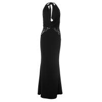 CUTENOVA Vestido Largo De Encaje Patchwork Para Mujer Color Sólido V-Neck Slim Swing Sin Espalda Translúcido Con Collar Colgante Estilo Casual De Verano - details 4
