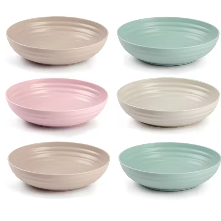 Tradineur - Pack de 6 Platos hondos - Fabricado en Plástico - Apto para uso alimenticio, Microondas y Congelador - Ø 22 x 5,4 cm - Color Pastel Surtido - 1