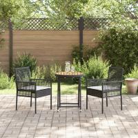 Set de Bistro de Jardín de 3 Piezas con Cojines Ratané Negro - details 2