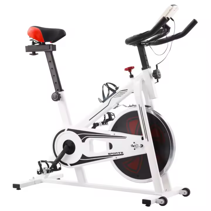Bicicleta estática con sensores de Pulso blanca y Roja - 1