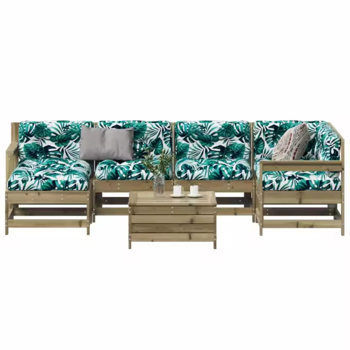 vidaXL Juego de muebles jardín 7 pzas y cojines madera pino impregnada - 1