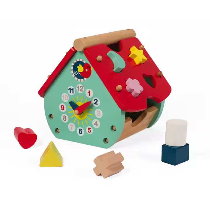 Janod Casita de formas encajables de Madera y reloj - Juratoys J08008 - 1