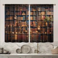 2pcs Cortina De Ventana Para Decoración De Hogar Estilo Edad Media Impresión Con Libros Tratamiento De Ventana Para Dormitorio Oficina Cocina Sala De Estar Material 100% Poliéster - details 4