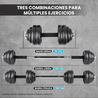 Mancuernas Ajustables 3 en 1【Discos de Hierro | 30 kg】con Barra de Conexión | Pesas para Hombres y Mujeres, Gimnasio en Casa, Fitness | Incluye E-Book y Maletín (Iron Transformer) - details 0