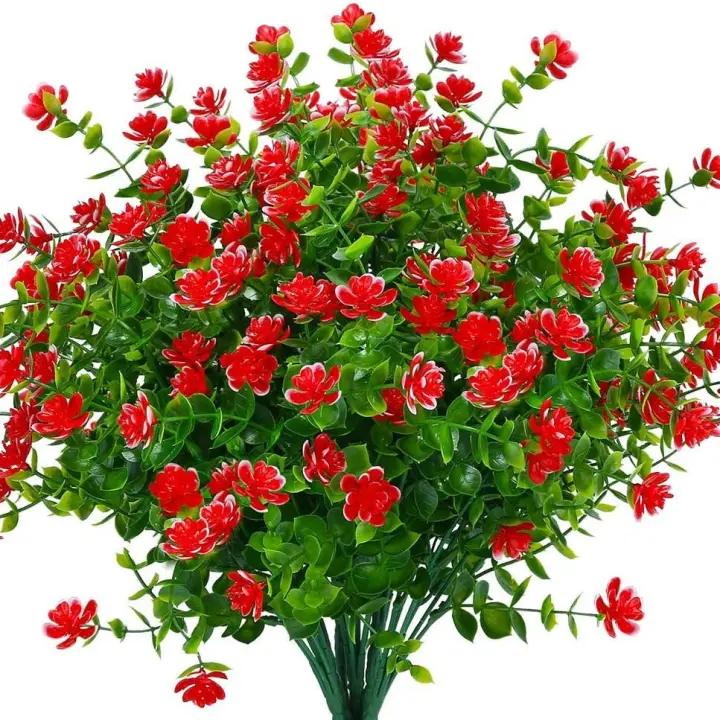 4pcs Flores Artificiales Resistente Al UV Plantas Verdes Para Decoración De Jardín Cocina Bodas Hogar Y Sala De Estar Falsas Flores - 1