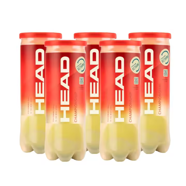 Head Championship - Lote Pack 5 Botes, 15 Pelotas Tenis, Unisex, Amarillo, Calidad, Fieltro Grueso - 1