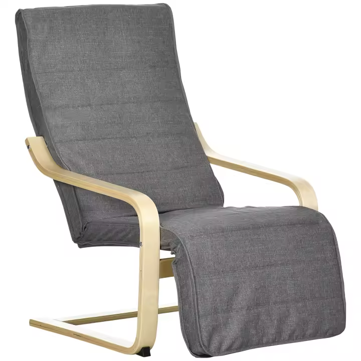 HOMCOM Sillón de Salón con Reposapiés Ajustable Silla Relax Butaca Tapizado en Tela con Marco de Madera Carga 120 kg para Oficina Estudio Dormitorio 66,5x94x100 cm - 1