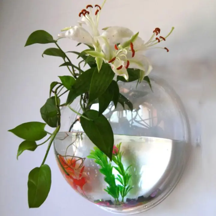 Acuario De Acrílico Para Decoración De Hogar Y Oficina Tanque De Peces Goldfish Montado En La Pared Forma De Florero Tamaño 15/23CM - 1
