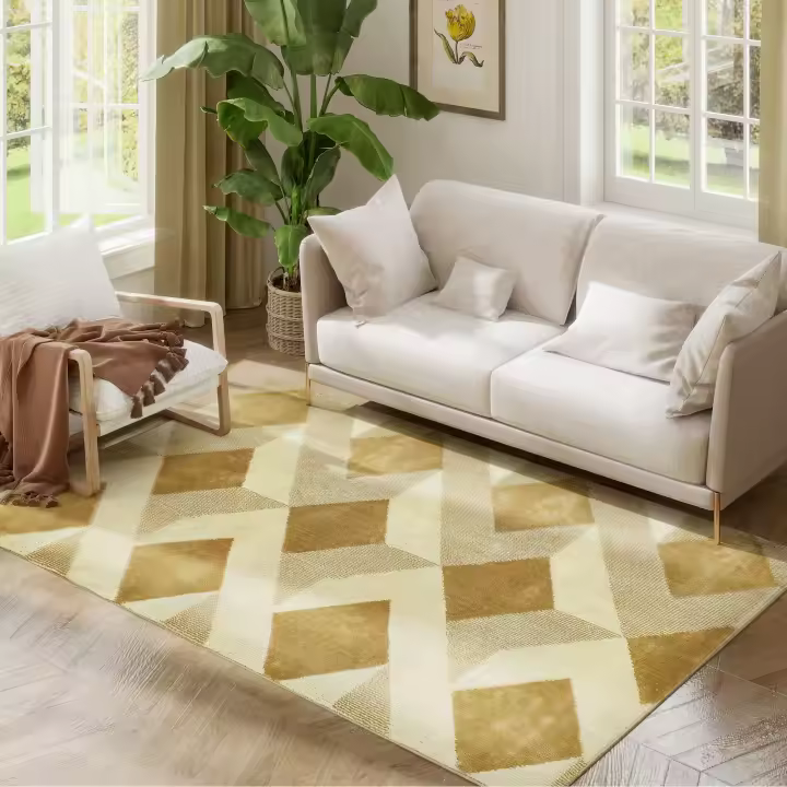 HOMCOM Alfombra Salón 170x120 cm Alfombra Lavable en Lavadora Pelo Corto Estilo Moderno Tapete para Sala de Estar Dormitorio Comedor Crema y Marrón - 1