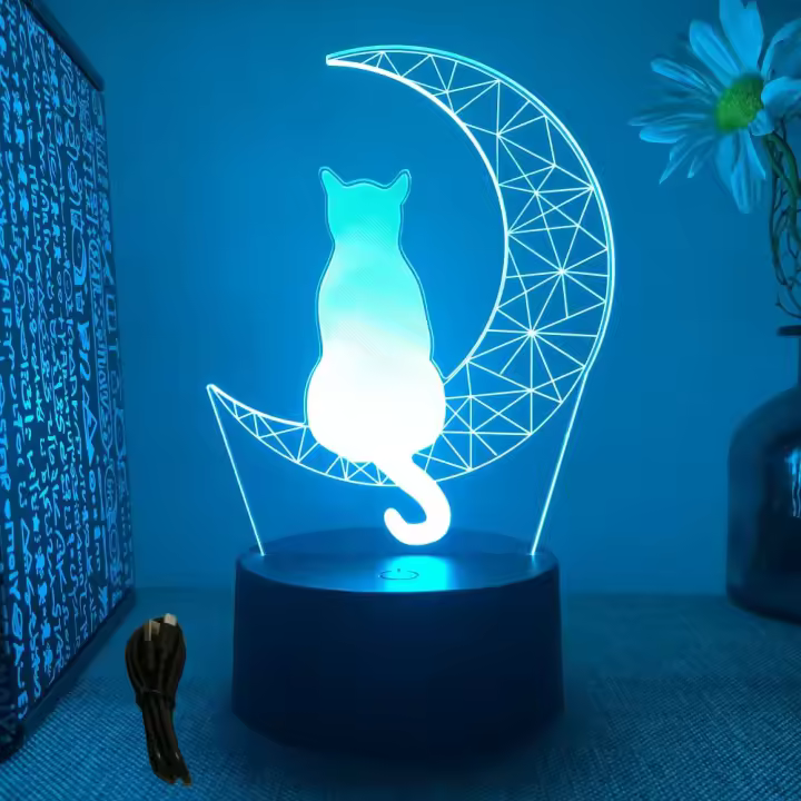 Lámpara De Noche LED 3D De Gato Lindo Para Niños Luz De Escritorio Para Dormitorio Con Toque Inteligente Regalo De Cumpleaños Decoración Para El Hogar - 1