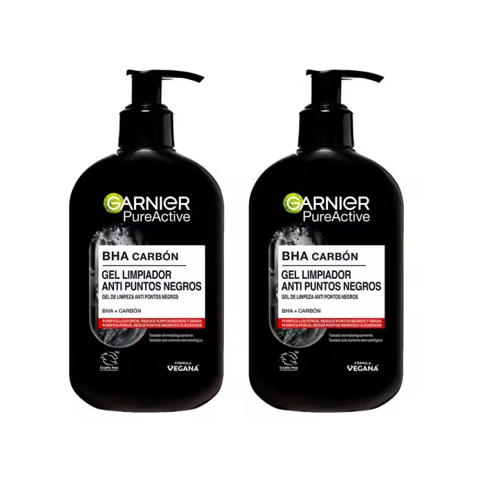 Garnier | Duplo Pure Active Gel 3 en 1 con carbón anti-puntos negros  - 2x150 ml - 1