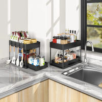 Organizador De Baño Inferior Con Dos Cajones Deslizantes, Estante De Almacenamiento Multifuncional Para Cocina Material Plástico - details 5