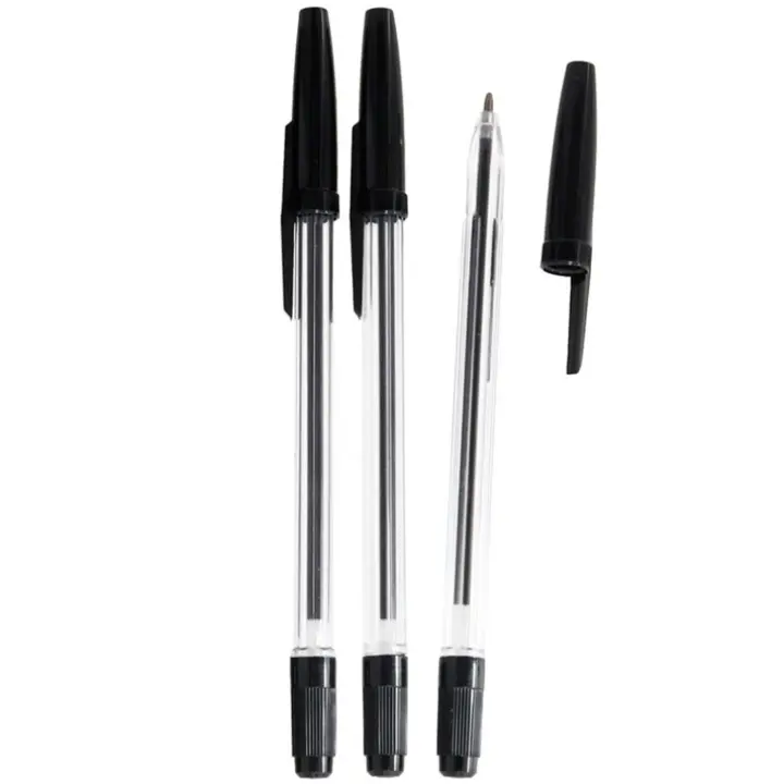 Tradineur - Pack de 3 bolígrafos básicos con punta de bola de 1 mm, diseño clásico, escritura suave y precisa, uso escolar, oficinas (Negro) - 1